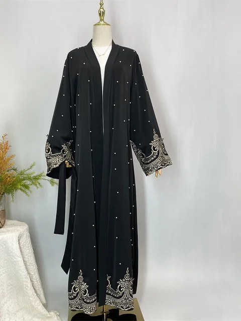 Ramadan caftan perles ouvertes Abaya dubaï luxe Islam vêtements musulmans pour femmes Kimono turquie Caftan Marocain Femme Robe Kebaya