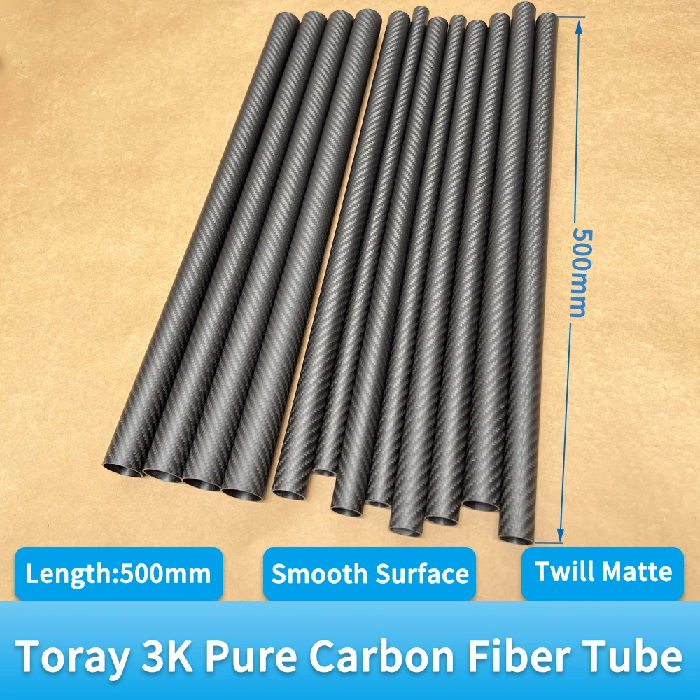 고경도 복합 재료 탄소 섬유 튜브, 식물 보호 항공기용 3K 능직 매트 OD4-60mm 파이프, 500mm 길이, 2 개