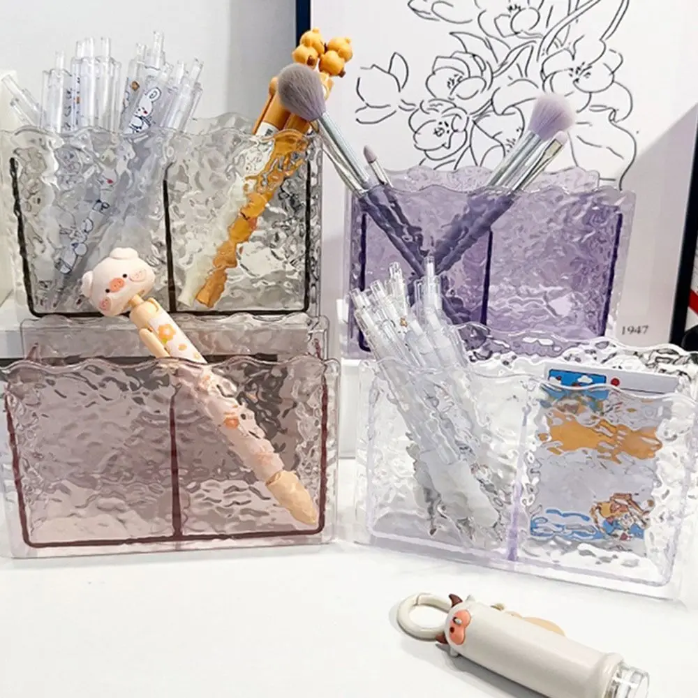 

Storage Box Multifunctional Pen Holder Transparent Double Grid Makeup Brush Storage Container Glacier Pattern Acrylic