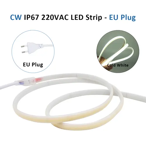 AC220V COB LED Strip Light IP67 Waterproof Flexible Ribbon 2Pin Wire/EU Plug Tape Lamp 3000K/4000K/6000K Outdoor Linear Lighting - Image 11