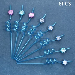Colorful Snowflake Spiral Straws - Reusable Drinking Set (Light blue)