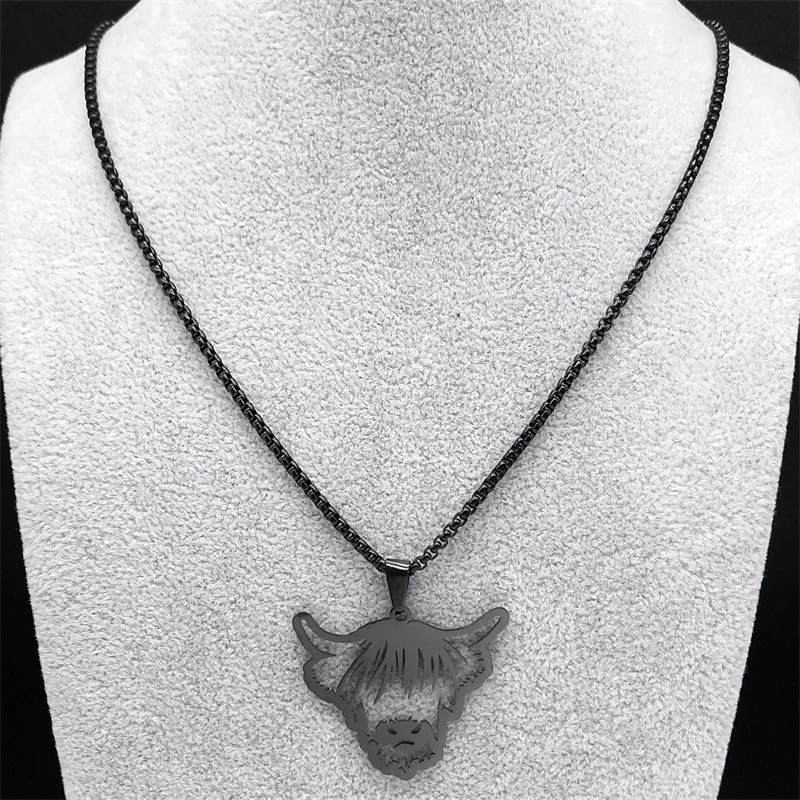 Hip Hop Punk Tier Kuh Rinder Kopf Halskette für Frauen Männer Edelstahl Schwarz Farbe Bull Kalb Kette Schmuck collier NZZZ511S6 – Detail 5