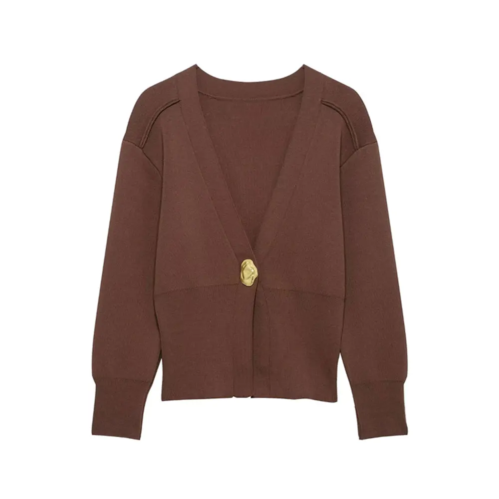 Description Picture 4 of itemTRZA Women Fashion Front Gold Button Knit Cardigan Sweater V Neck Long Sleeve Female Outerwear Chic Tops