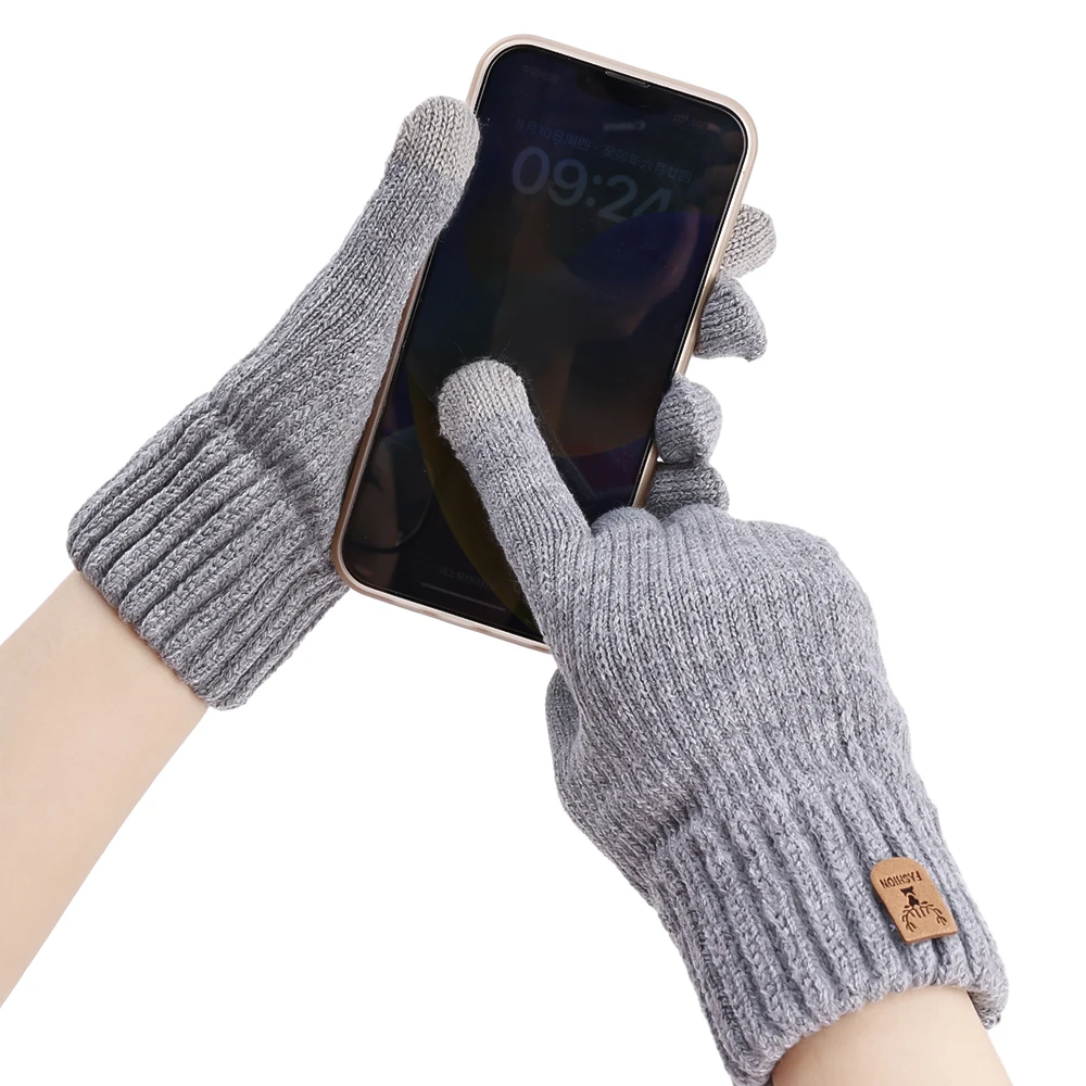 Winter Handschoenen voor Vrouwen Mannen Dames Thermische Touch Screen Handschoen met Fleece Voering Zachte Warme Knit Handschoen voor Running Ski (Donkergrijs, L