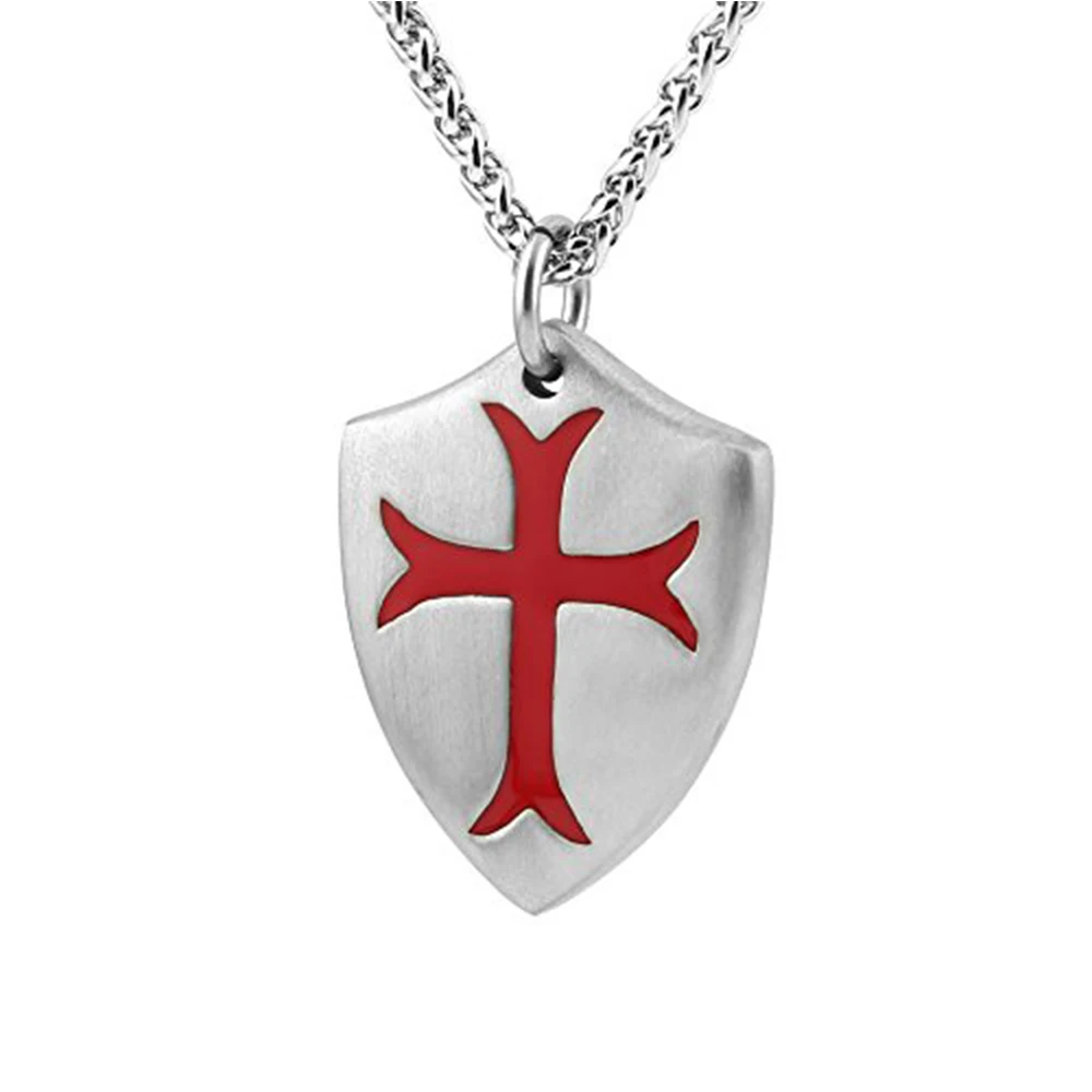 

HZMAN Templar Cross Joshua 1:9 Shield Stainless Steel Men Women Vintage Religious Pendant Necklace with 24" Chain Charm Jewelry
