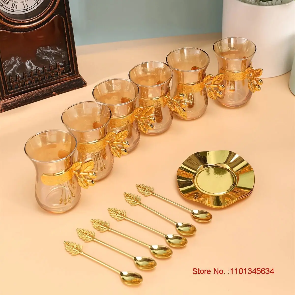 Middle Eastern Style Golden Black Tea Cup Saucer Teaspoon Sets Coffee House Teacup Scented Tea Mug Espresso Shot Glass coffee cup saucer set teapot cup set