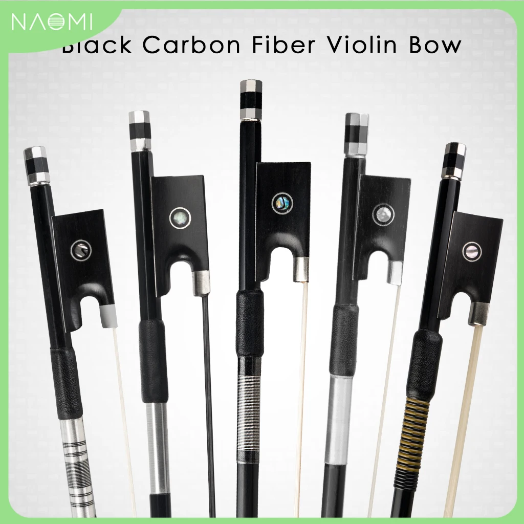 

NAOMI 4/4 Full Size Black Carbon Fiber Violin Bow White/Black Mongolia Horse Hair Round Stick Paris Eye Ebony Forg Fast Response