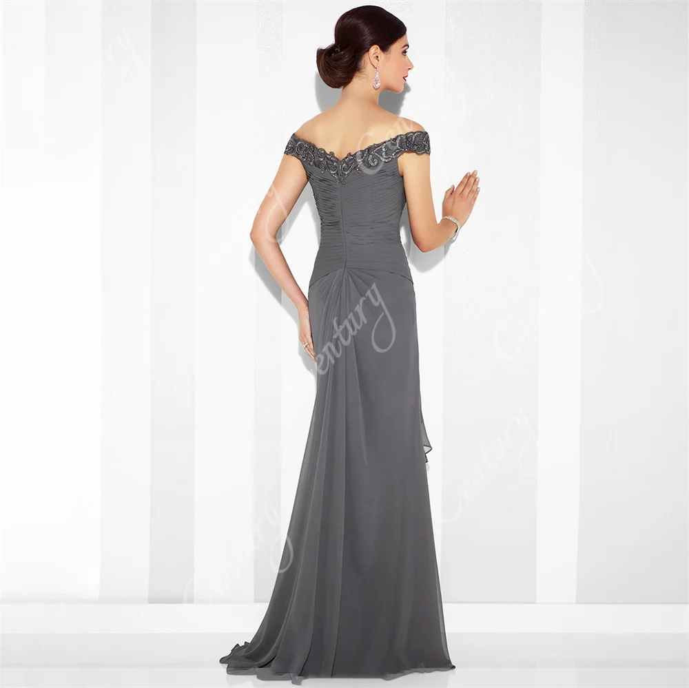 Off Shoulder Chiffon Mother of The Bride Dress Embroidery Ruffle Pleated Women\'s Evening Formal Gowns For Wedding Custom Made