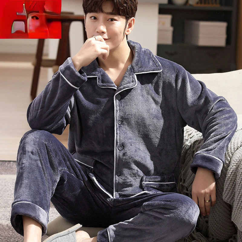 Pajama Sets pajama sets Flannel Pajamas Men's Winter Thickening Warm Suit Long-sleeved Loose Home Clothes Autumn Cardigan