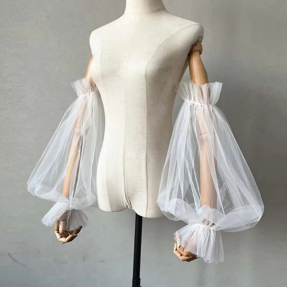 Elegant Yarn Bridal Arm Sleeves Breathable Pleated Lace Arm Covers Lantern shaped Thin Gauze Sleeves Women