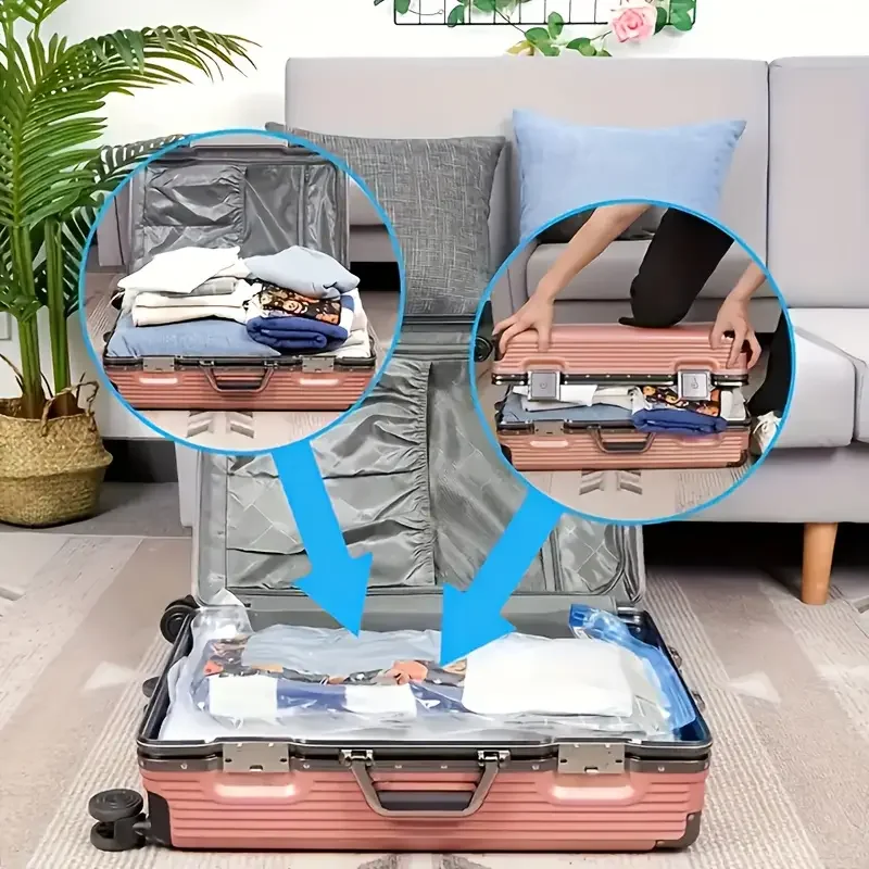 4 Floral Print Vacuum Storage Bags + 1 Manual Pump Foldable Portable Travel Storage for Blankets Bedding Clothes Home Supplies 5