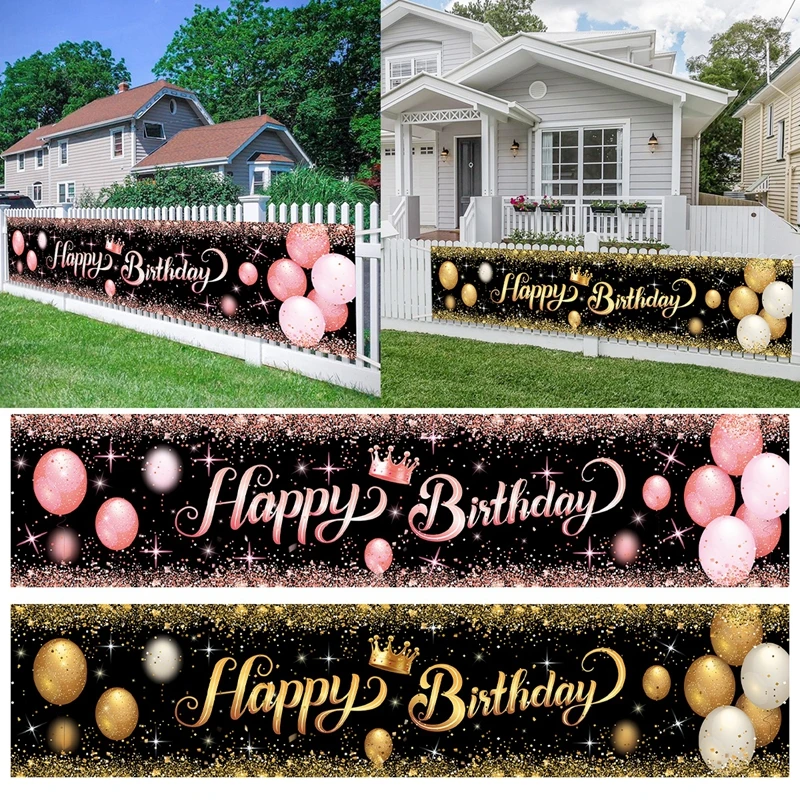 Black Gold Happy Birthday Banner Birthday Party Decoration Baby Shower Background Decor Bunting Garland Banners Hanging Flags