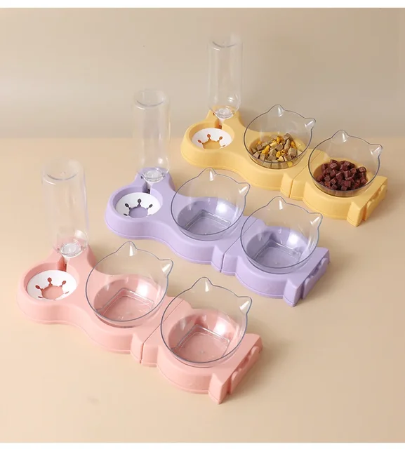 Pet Cat Food Bowl Automatic Feeder All-in-One Splice Dog Cat Food Bowl and Drinking Fountain Drinking Raised Standing Dish Bowl 2
