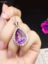 

[MeiBaPJ]Real Natural Amethyst Large Pendant Necklace with Certificate 925 Pure Silver Purple Stone Fine Jewelry for Women