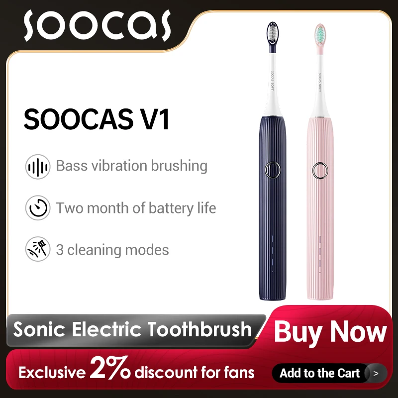 SOOCAS Sonic Electric Toothbrush V1 Smart Cleaning and Whitening Ultrasonic Tooth Brush IPX7 Waterproof travel portable electric toothbrush