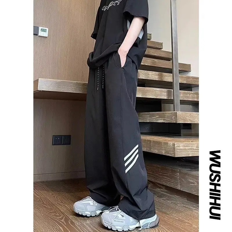 American Boyfriend Summer 2024 New Patchwork Elasticized Drawstring Pocket Fashion Comfortable Loose Casual Wide Leg Pants