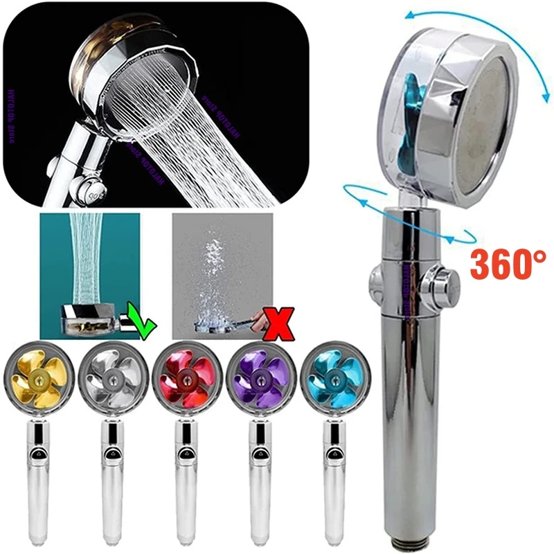 Turbo Rotating High-Pressure Water-Saving Showerhead with Adjustable Spray and Built-in Filters
