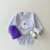 Fall Baby Girls Clothes Set Flower Letter Print Pullover Top+Pants Children Clothing Preschool Spring Newborn Baby Boys Clothing 1