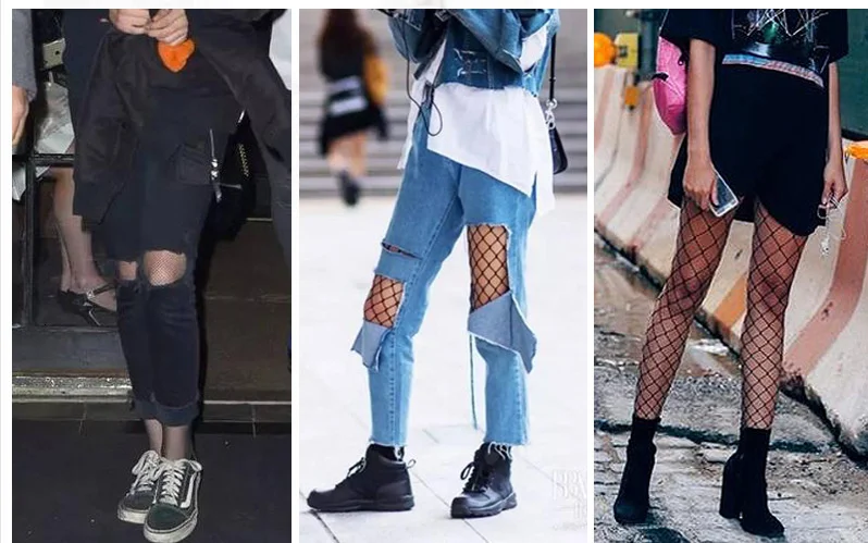 Description Picture 4 of itemSkin medium grid SEXY women high waist stocking fishnet club tights panty knitting net pantyhose trouser mesh lingerie TT016
