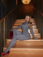 SsTss 2025 Trendy Autumn Winter Houndstooth Print Jumpsuit Women's Stand Collar Long Sleeve Slim Rompers Overalls Y2K Outfits - Image 2