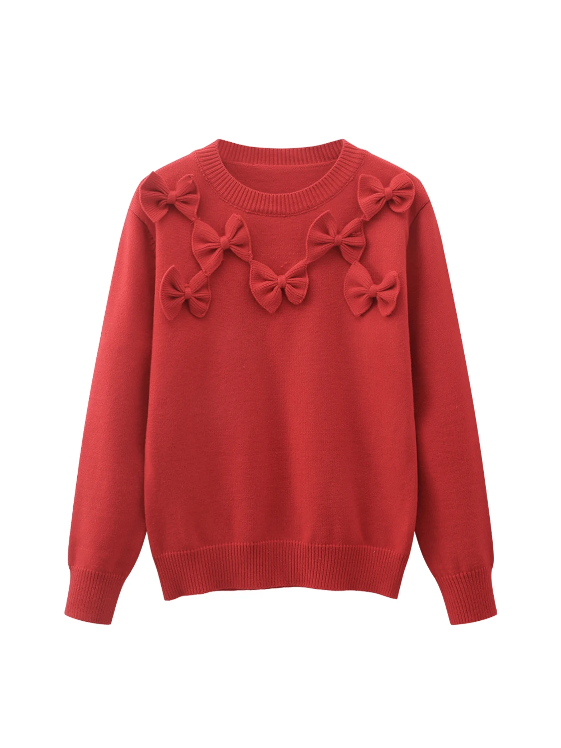 

Relaxed feeling high quality lazy style designer's new spring bow crew-neck sweater red with pullover sweater