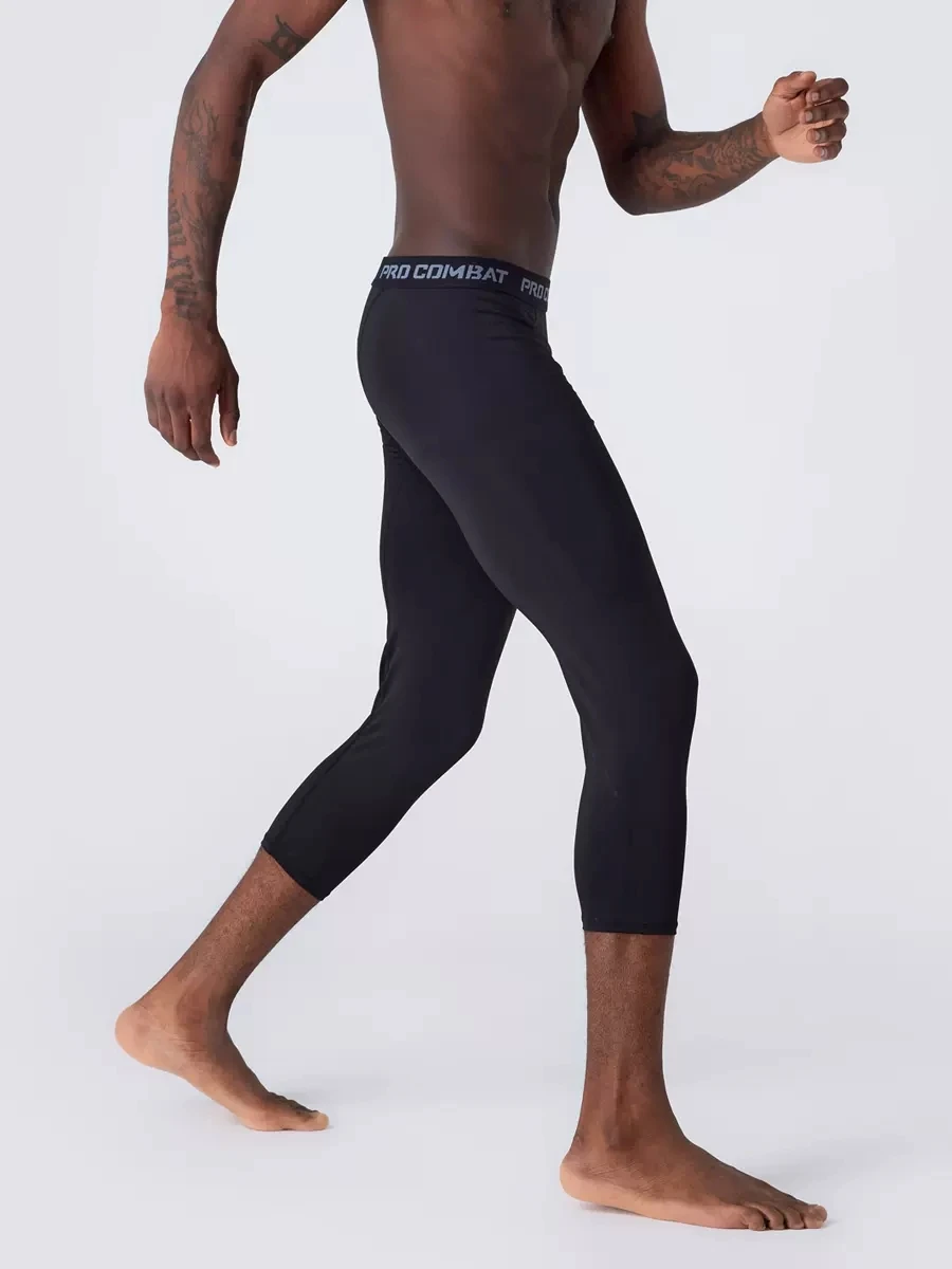 SONECHOKI Compression Calf-length Pants Men Running Tights Solid Basketball Legging Quick Dry Workout Elastic Waist Trousers men compression pants sports leggings