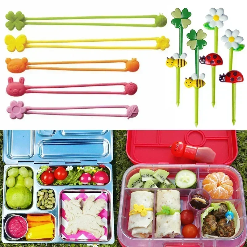 Food Picks Lunch Bento Box Accessories Fruit Food Picks Silicone Cups Lunch Box Dividers and Multi-Purpose Silicone Wrap Bands for Kids