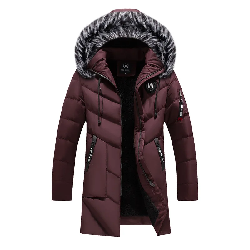 Men's Windbreaker Plus Size Thick Fleece Winter Jacket Fashion Fur Hooded Warm Cooton Parka Male Solid Cotton Outwear Coats cotton jacket parka coat parkas coat