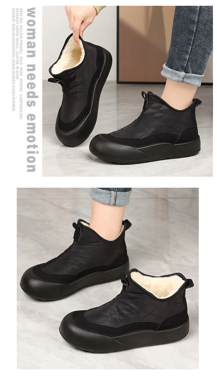 المرأة الشتاء عالية الجودة صوف مبطن سميكة الثلوج الأحذية أحذية قطنية دافئة وعصرية عادية جولة تو كعب مسطح