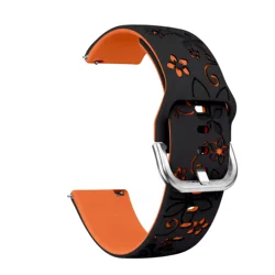 Engraved Silicone Sport Strap Replacement Band, Available in 18mm, 20mm, 22mm - 22mm universal (Black Orange)