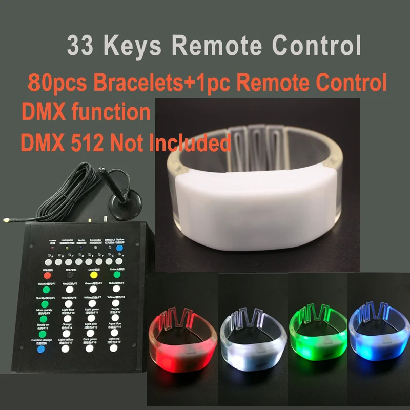

80pcs/Lot Skybesstech Led Silicone TPU Nylon DMX Bracelets Wristbands For Home Event Music Club With 33 Keys Remote Control