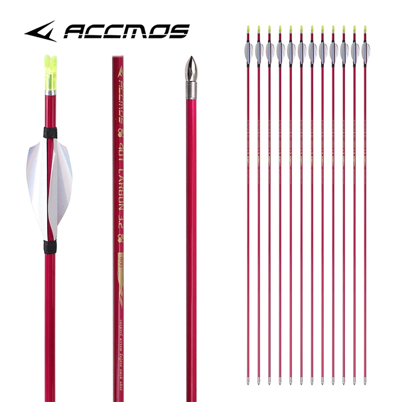 

12pcs ID 3.2mm 40T Carbon Arrow 31inch Spine 600 700 800 for Archery Hunting Shooting
