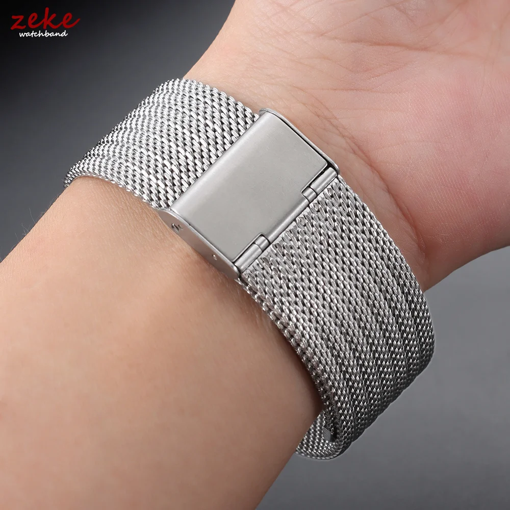 Sleek Milanese Mesh Stainless Steel Watch Band - Universal Metal Bracelet for Men & Women,  Adjustable 18mm-22mm Strap