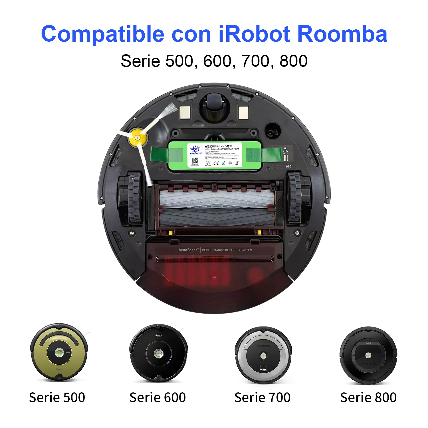 Batería iRobot de litio 1800 mAh para Roomba 500 600 700 800 900 -  Recambios Robot