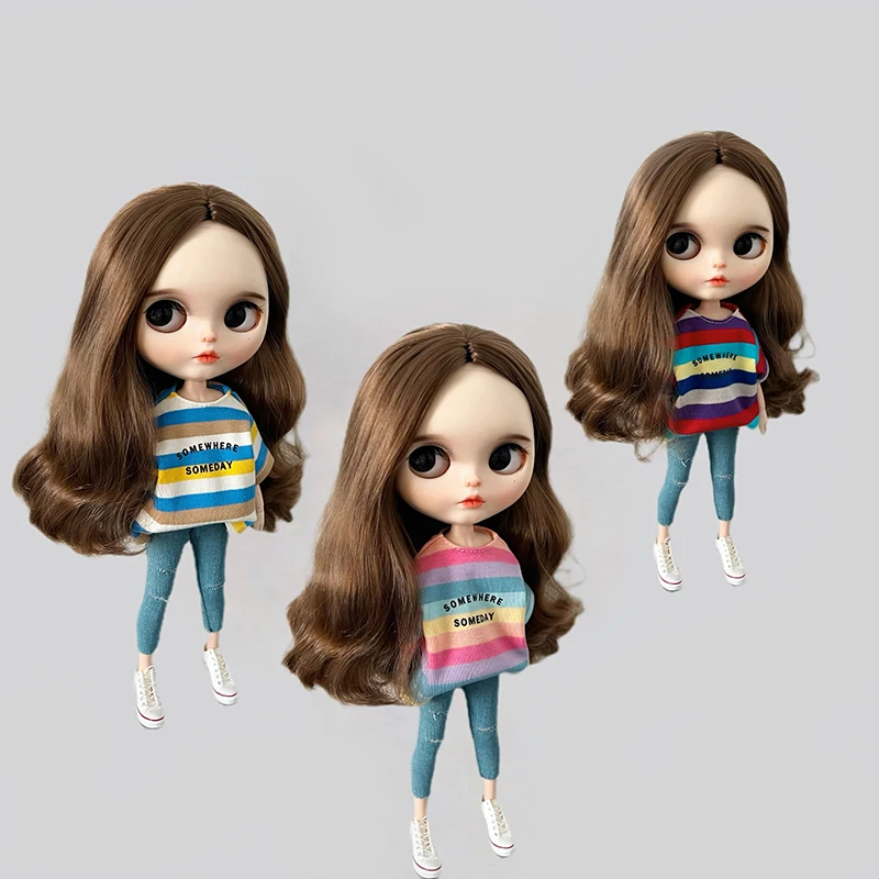 Nuovo Arrivo Blyth Vestiti Per Bambole Moda Arcobaleno T-Shirt E Jeans Blu Per Blythe Barbie Ob22 Ob24 Azone Pullip Dolls Accessori