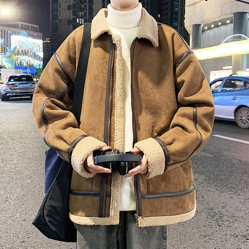 

Новинка 2024, мужское зимнее утепленное пальто из овечьей шерсти, Мужское пальто с хлопковой подкладкой и воротником-стойкой