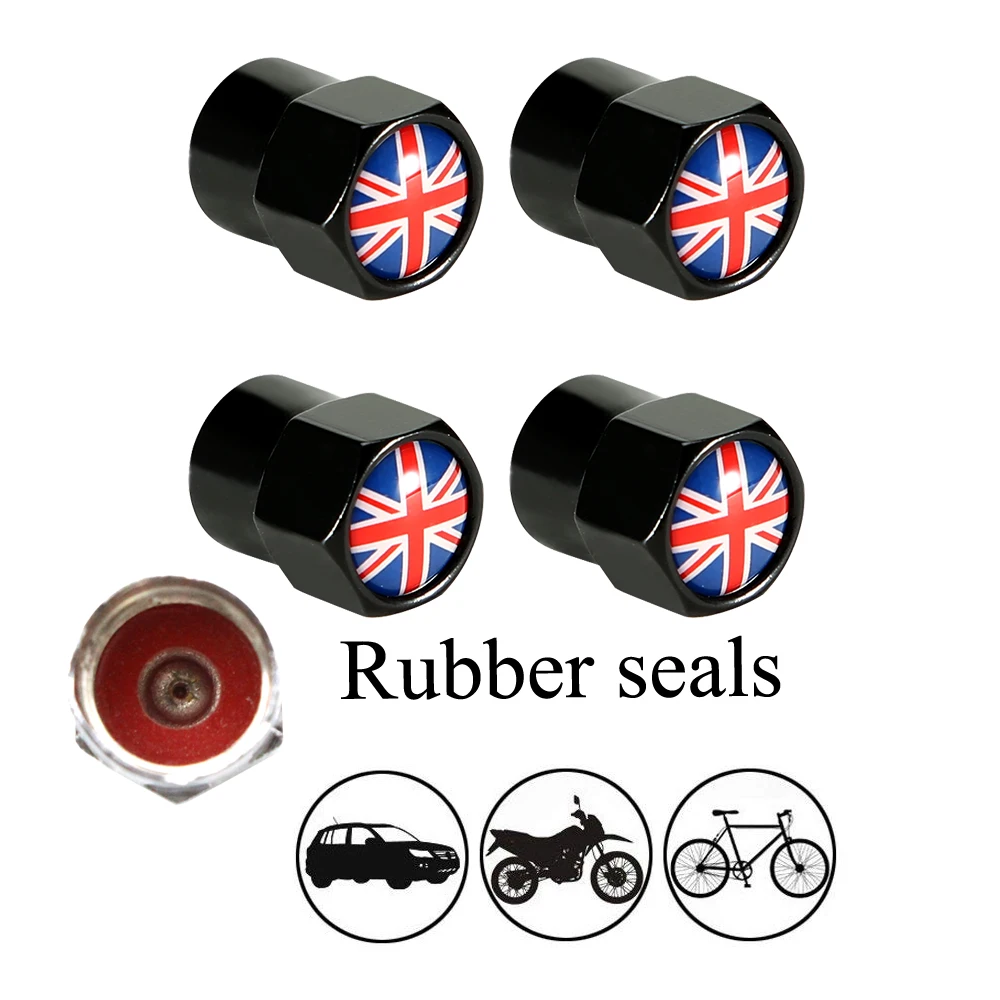 WUHUSHID 4 Pezzi/Set Rame + Fibra di Carbonio Bandiera Nazionale Stile Stelo valvola Stelo Pneumatico Ruota Stelo valvola Aria Tappi per Auto Auto