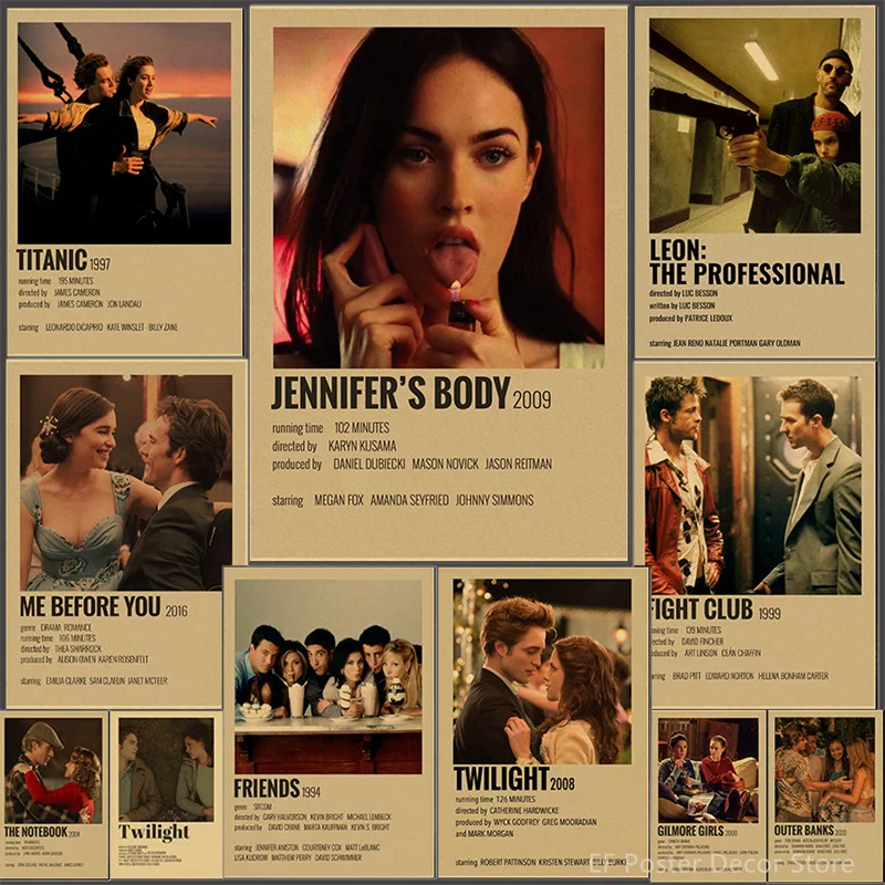 Acquista Tre Ottieni Quattro Hot Film Tv Poster Titanic/Corpo Di Miss/Stampe Twilight Poster Fai Da Te Vintage Home Room Decor Pittura Murale