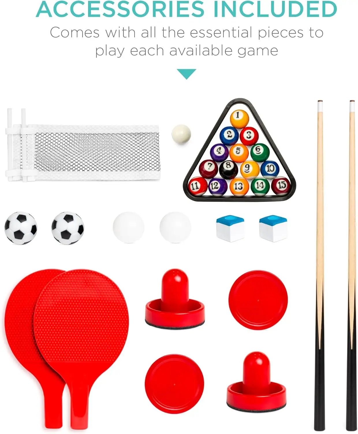 4-in-1 Multi Game Table, Childrens Combination Arcade Set for Home, Play Room, Rec Room w/Pool Billiards, Air Hockey, Foosball 6