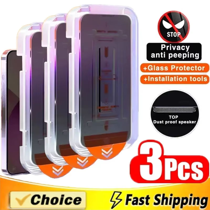 3-1Pcs Privacy Screen Protector Tempered Glass For iPhone15 16 14 13 12 11 ProMax Plus Dust free Installation Anti-Spy Protector