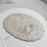 AhunderJiaz Light Luxury Natural Shell Tray Dining Table Insulating Mat Desktop Organizer Flower Trimmed Decorative Placemats 1