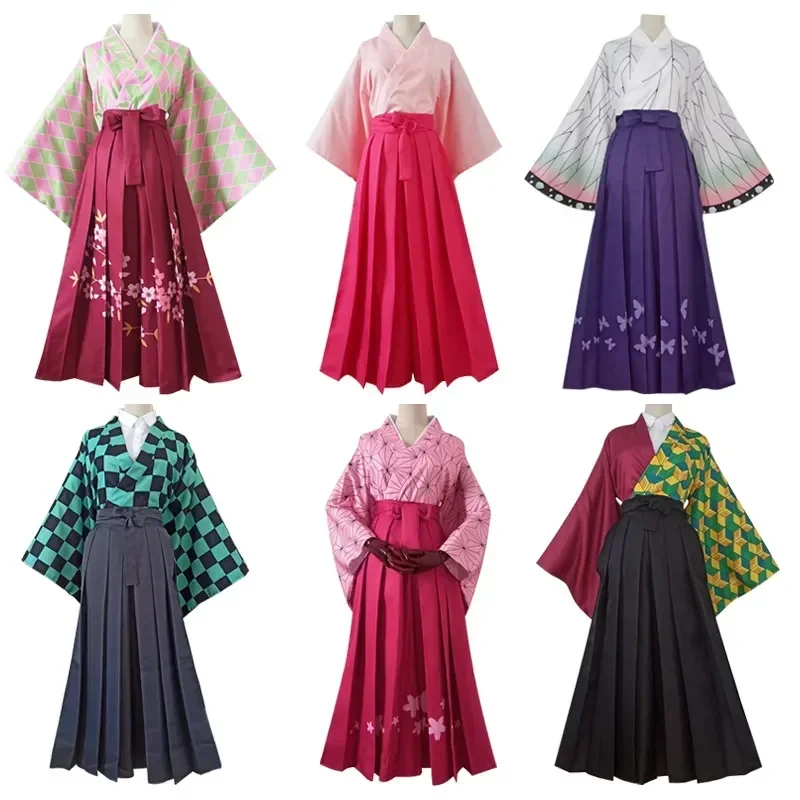 

Anime Demon Slayer Kimetsu No Yaiba Kimono Sets Tanjirou Nezuko Shinobu Giyuu Cosplay Full Set Halloween Carnival Party Costume