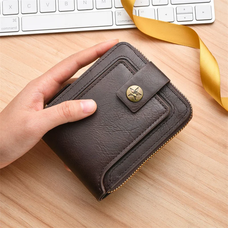 

Vintage Small Men's Wallet Pu Leather Short Purse Men Small Zipper Coin Pocket Purse Porte Monnaie Homme for Male Money Bags