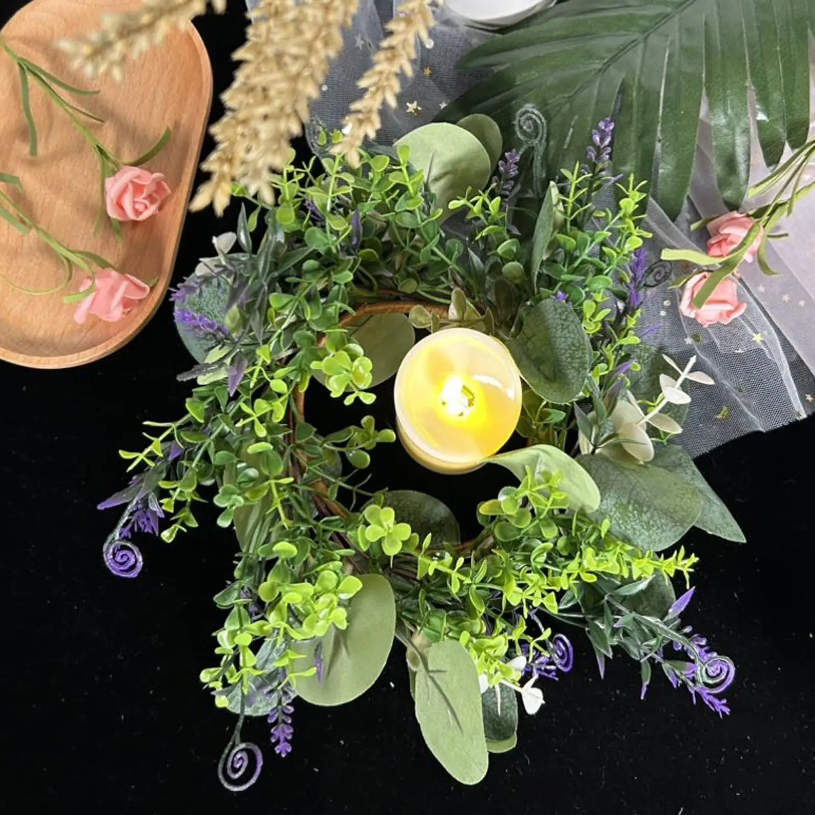Candle Ring Greenery Candle Rings Table Centerpiece Artificial Eucalyptus Wreath