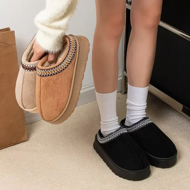 Hot Winter Women Slippers Plush Interior Anti Slip Thick Sole Fashion Embroidered Warm House Shoes for Ladies - 2