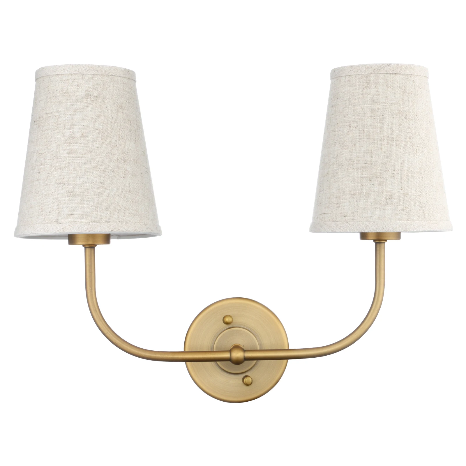 

Permo Vintage Double Sconce Antique 2-Lights with Flared Funnel Linen Beige Fabric Shade