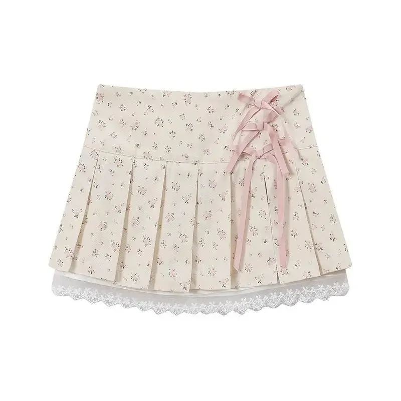 Japanese Sweet Y2k Mini Skirt Women Preppy All Match Slim Waist Tie Up Bow Lace Ruffles Pleated Skirt Faldas Mujer Moda 2024 - Image 6