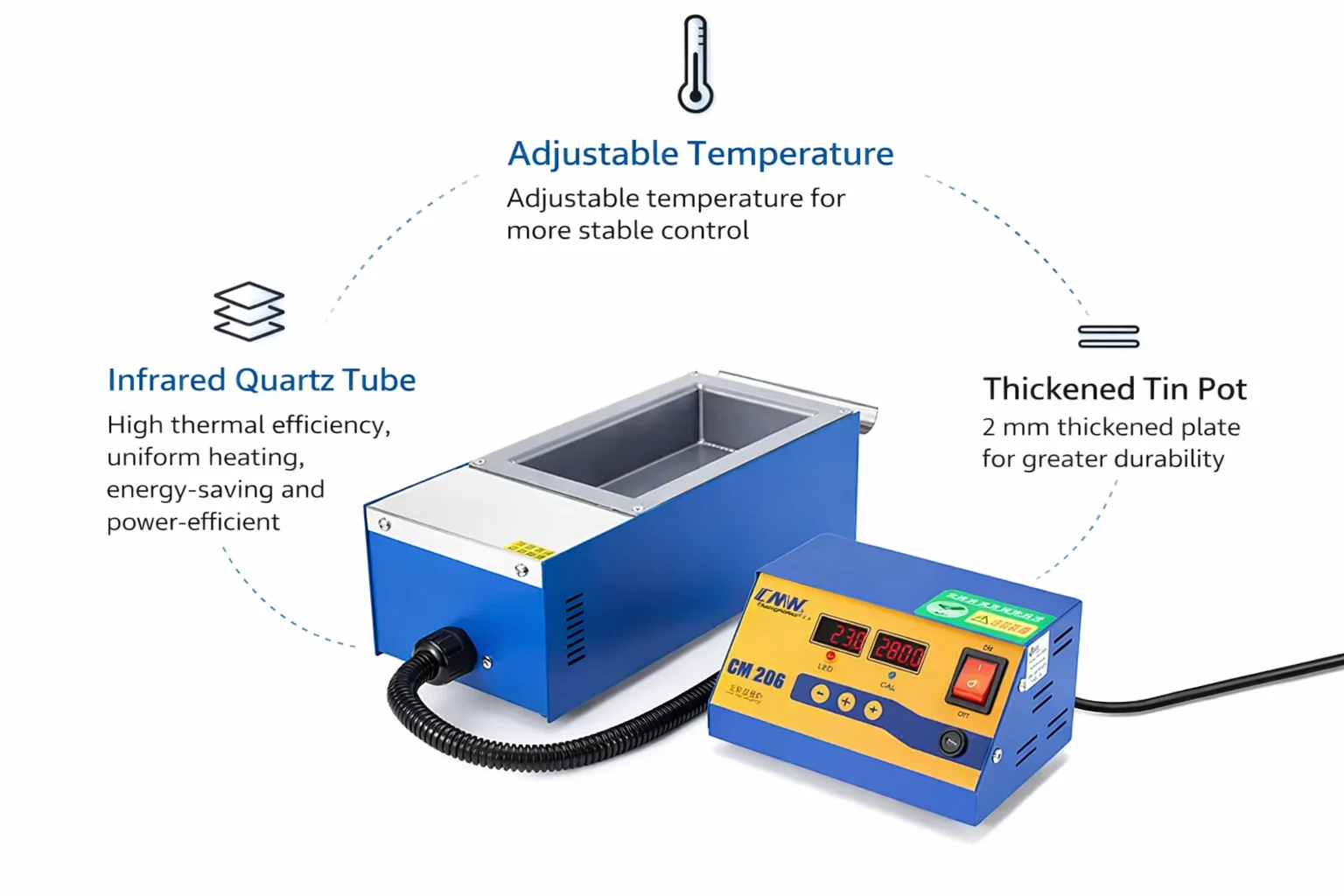 CM302 1500W Split Soldering Pot Titanium Alloy Bath 600°C Lead-Free Desoldering Furnace 300×100×45mm detail image 2