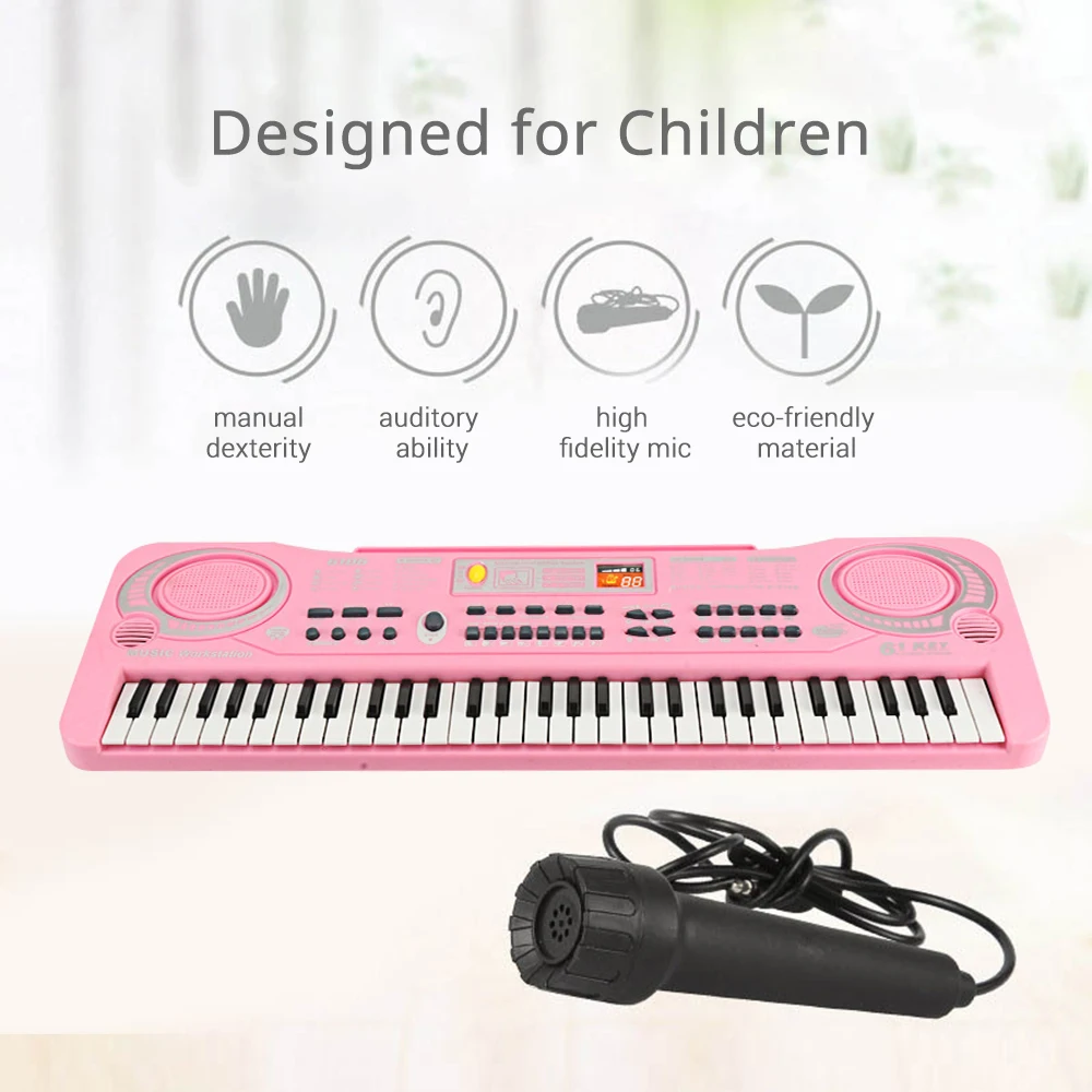 61 Key Children Electronic Piano & Microphone 16 Tones 10 Rhythms 6 Demo  Songs Keyboard Piano