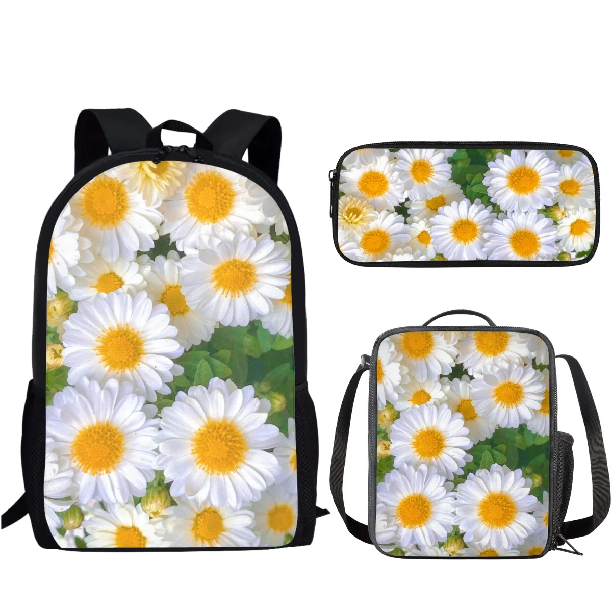 

White Daisies Field Element Pattern 3Pcs/Set Kids School Bag Large Capacity Schoolbag for Teenagers Girls Boys Bolsas De Escola